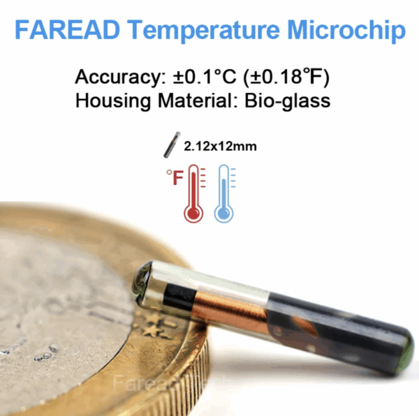 134,2 kHz Tier-ID-Mikrochip-Haustier-Tag 2,12x12mm RFID-Temperatur ISO11784/5 FDX-B Glasrohr-Thermo-Chip-Implantat für Katzen