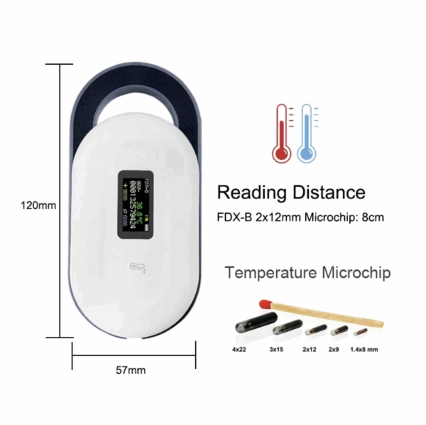 Tier-Thermo-Mikrochip-Lesegerät 134,2 kHz RFID FDXB-Lesegerät FDXB Haustier-Chip-Temperaturscanner